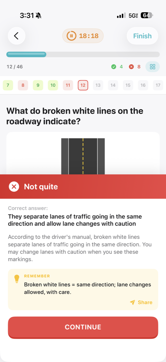DMV Ready question with state-specific explanation