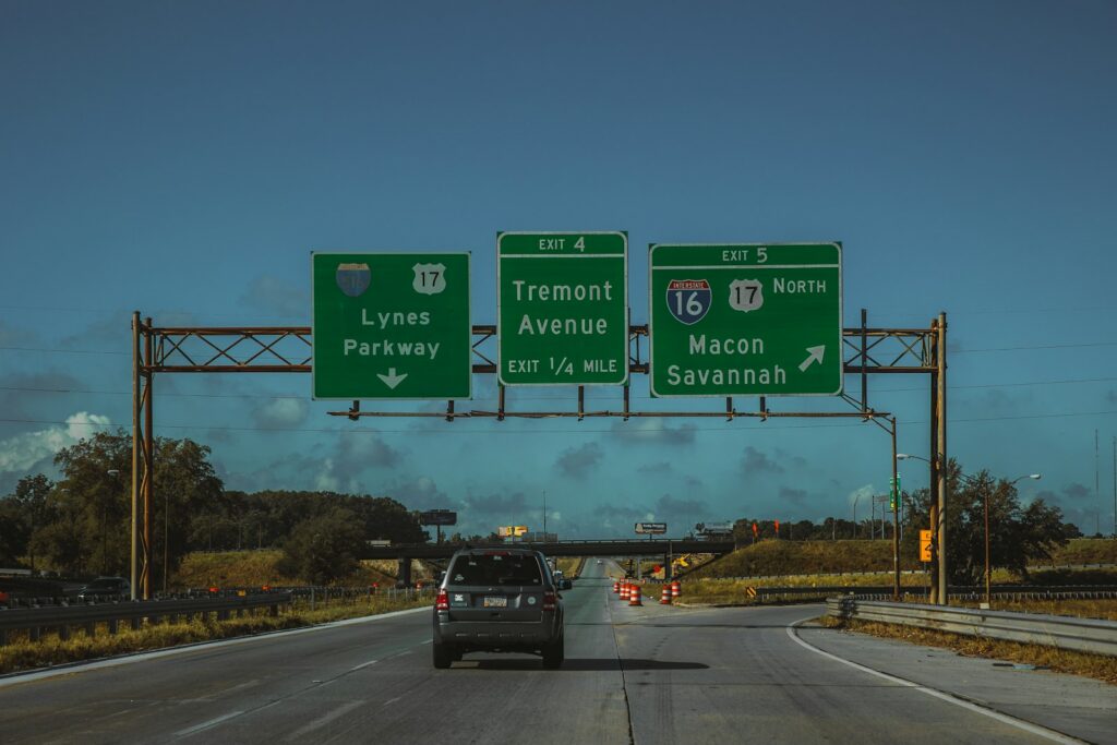 A car driving on a highway