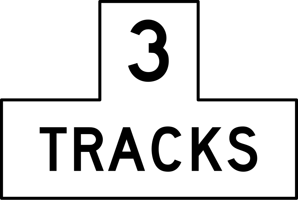 Number of Tracks plaque, MUTCD code R15-2P, an inverted-T sign reading 3 TRACKS mounted below a crossbuck